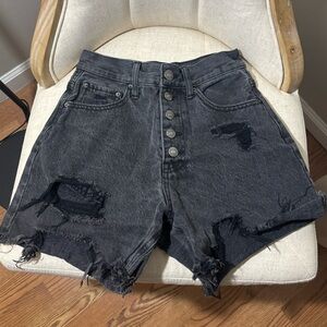 Black Charcoal Distressed Jean Shorts